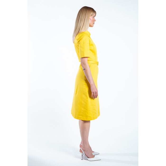 yellow denim dress women Denim Seamed Corset Maxi Dress