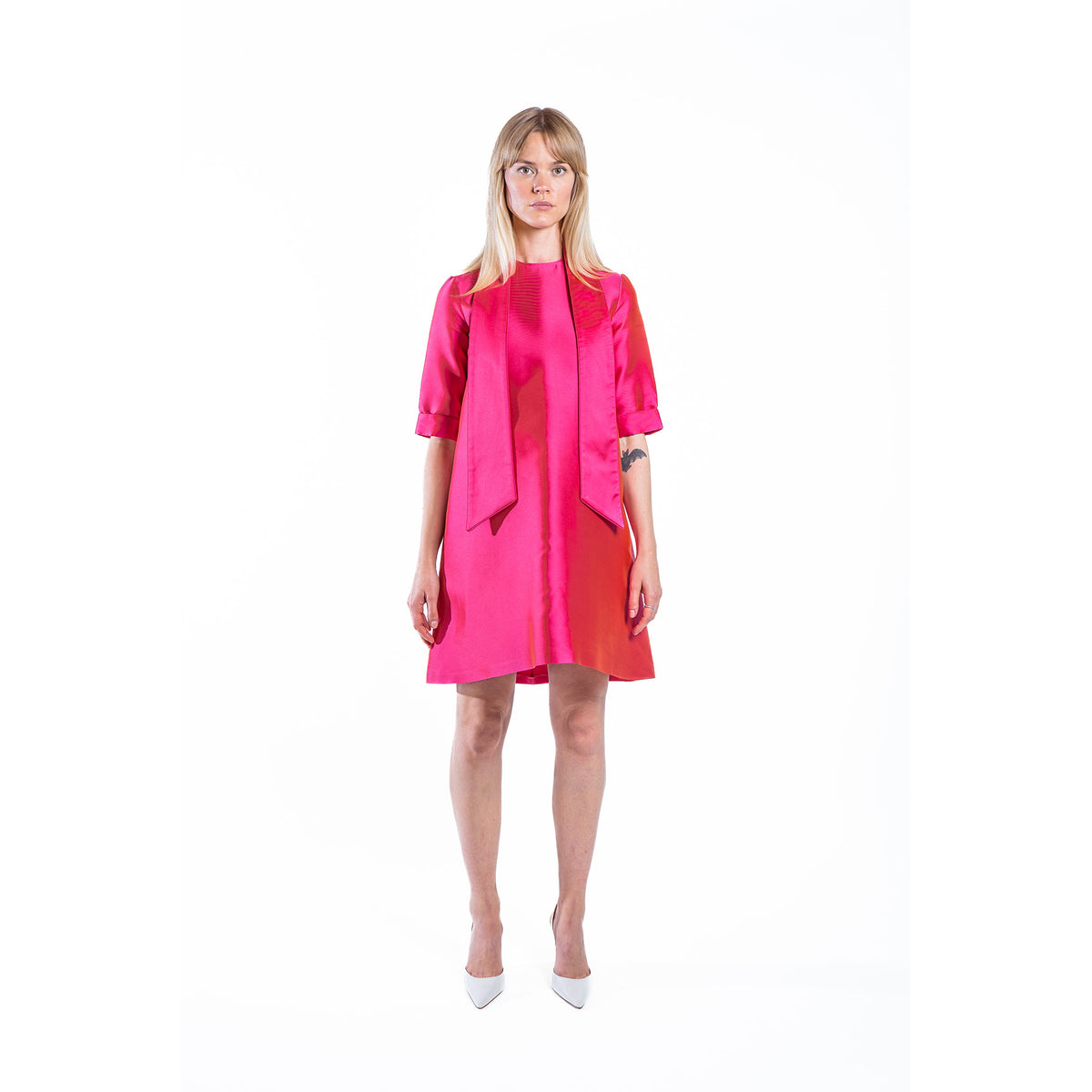 MIA MIKADO DRESS IRIDESCENT ORANGE/PINK
