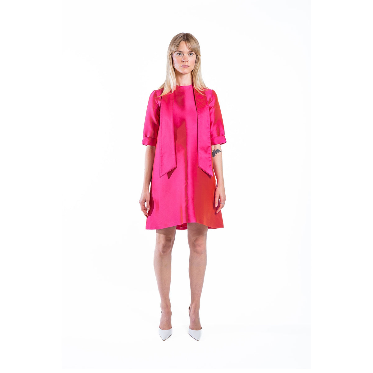 MIA MIKADO DRESS IRIDESCENT ORANGE/PINK