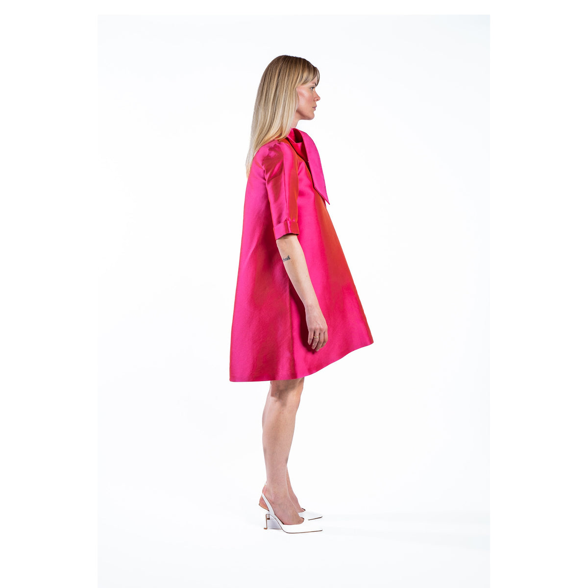 MIA MIKADO DRESS IRIDESCENT ORANGE/PINK