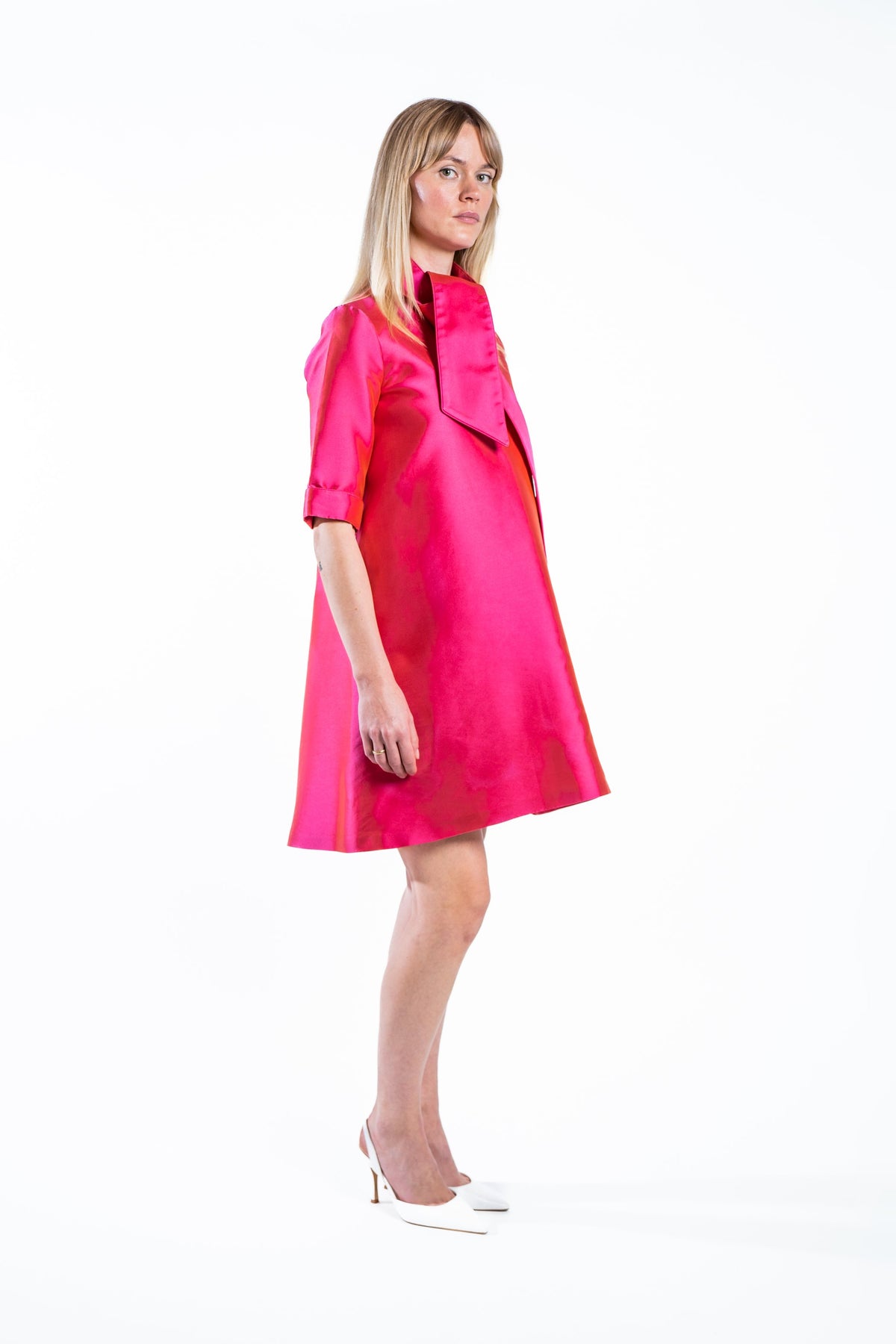 MIA MIKADO DRESS IRIDESCENT ORANGE/PINK