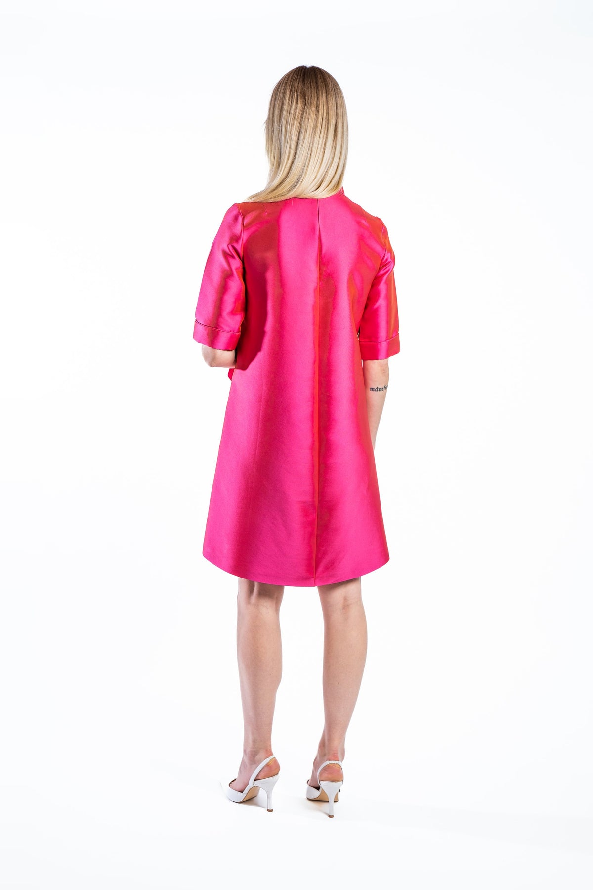 MIA MIKADO DRESS IRIDESCENT ORANGE/PINK