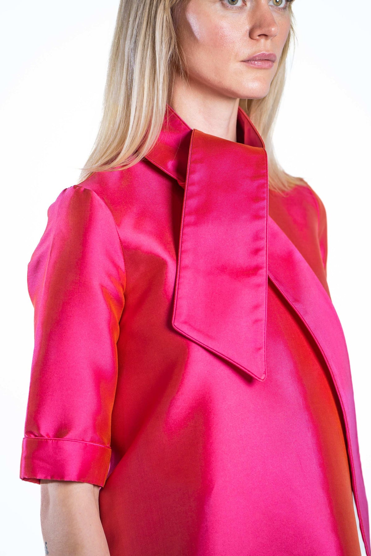 MIA MIKADO DRESS IRIDESCENT ORANGE/PINK