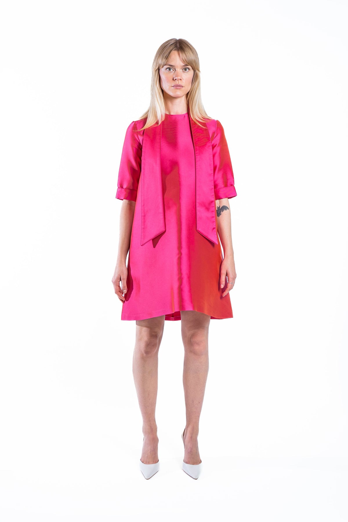 MIA MIKADO DRESS IRIDESCENT ORANGE/PINK